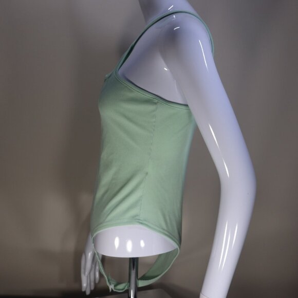 Shein Pastel Mint Vertical Ribbed Asymmetrical Neck Strappy Bodysuit, Large - Picture 2 of 10